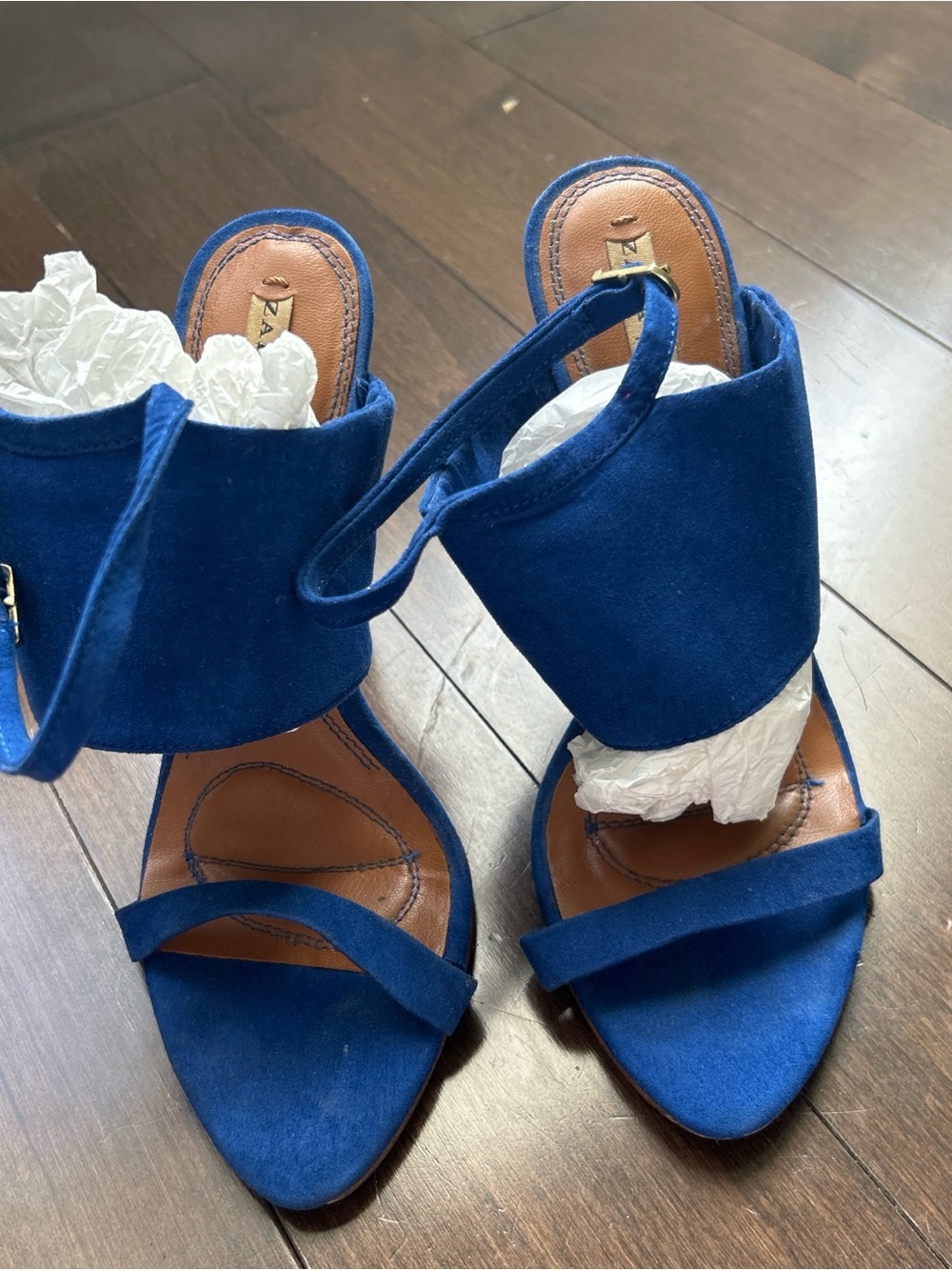 Zara royal blue suede open toe heels